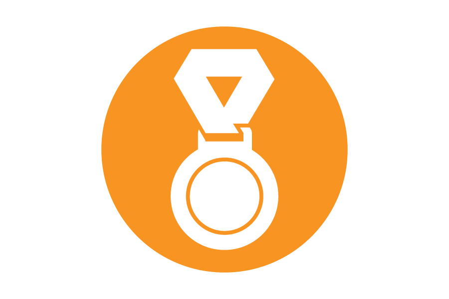 Graphic of a white medal on an orange background.